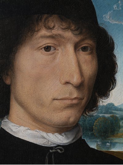 Retrato de un hombre con una moneda antigua de Hans Memling